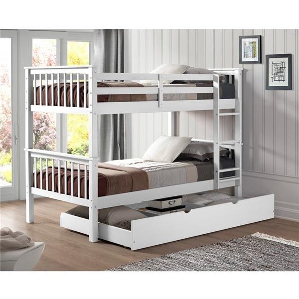 Walker Edison Furniture Walker Edison Furniture BWTOTMSWH-TR Solid Wood Twin Bunk Bed with Trundle Bed in White BWTOTMSWH-TR